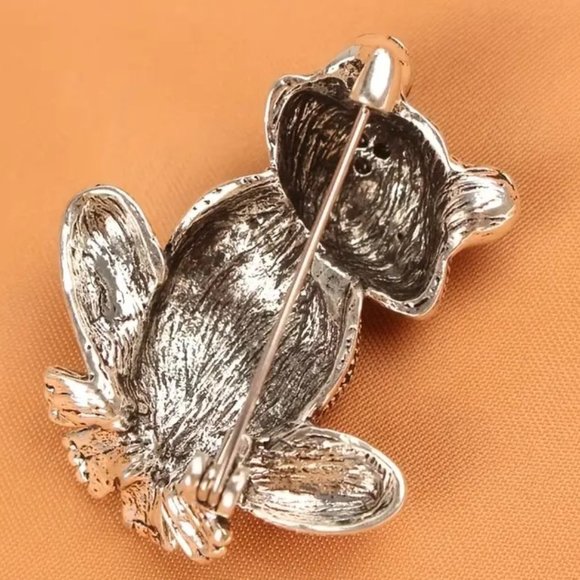 Frog Rhinestone Brooch Pin Stylish Sparkle Glam Pink Black Eyes Silver Sparkle - Picture 4 of 5